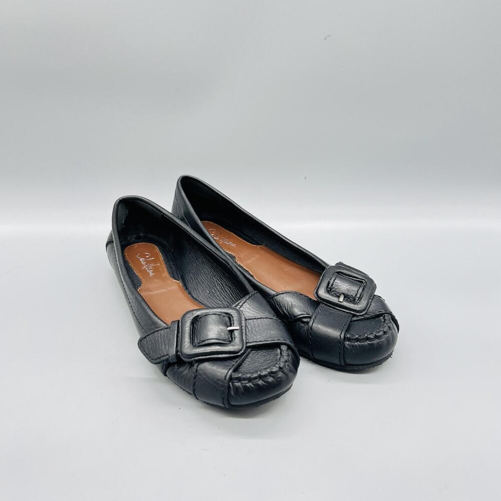 Cole Haan Shoes Womens 7.5 Black Leather Moccasin Flats Buckle Slip On Comfort - Picture 2 of 11